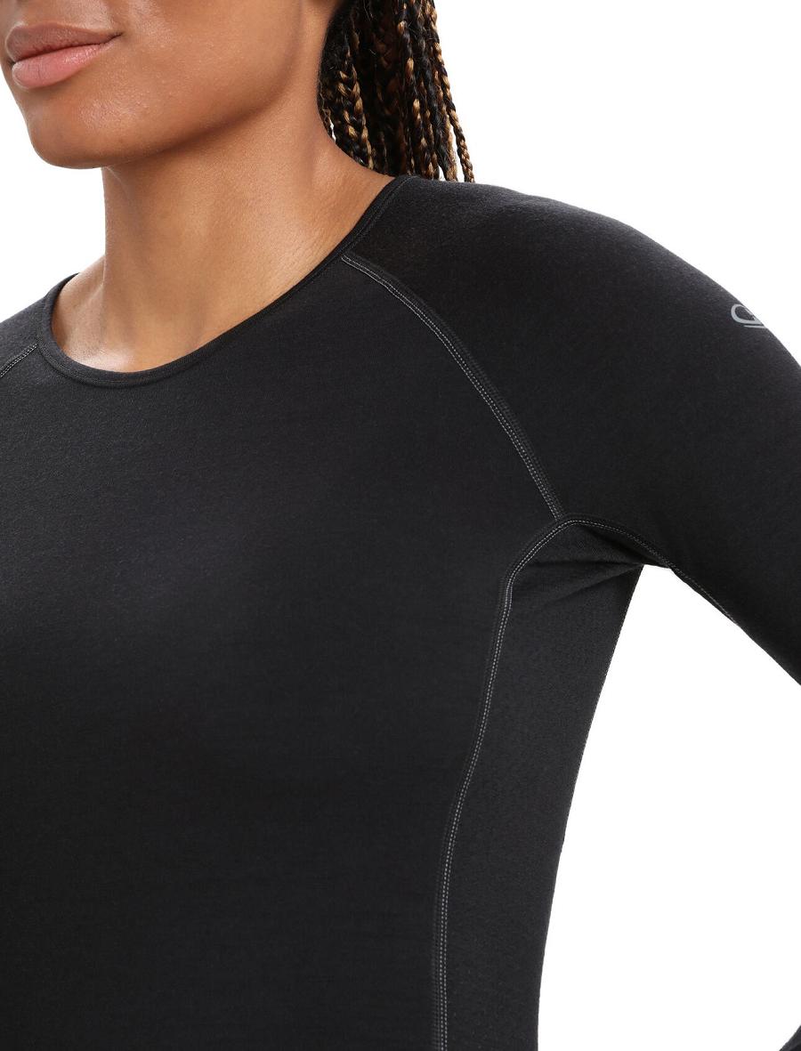 Icebreaker BodyfitZone™ Merino 200 Zone Thermal Long Sleeve Crewe Top Naisten Base Layers Mustat | FI 1859PJJQ